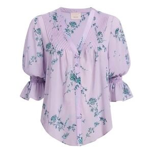 New CINQ À SEPT Jennings Floral-Print Blouse Lilac Size L